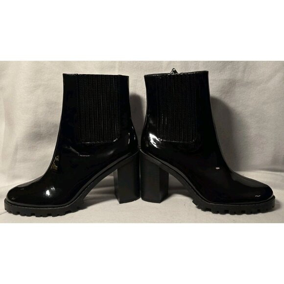 Forever 21 Boots Womens 7.5 Chunky Platform Lug Bootie Black Patent High Heel - Picture 6 of 10